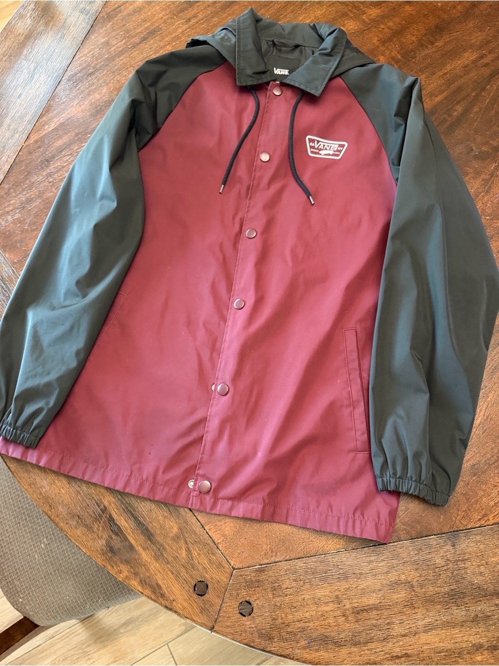 Vans Maroon and Black Hooded Windbreaker Coach Jacket